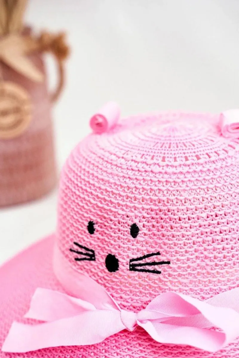 Okrycia Głowy>Boto Dziecięcy Kapelusz Na Lato Plażę Różowy z Kotkiem