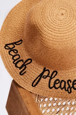 New Dziecięcy Kapelusz Z Napisem Beach Please! Beżowy Okrycia Głowy
