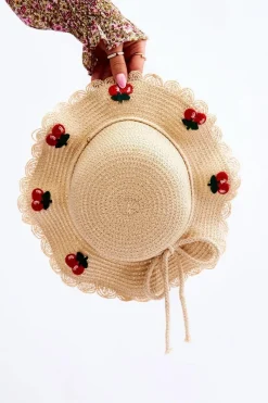 New Dziecięcy Kapelusz Z Wisienkami Beżowy Okrycia Głowy