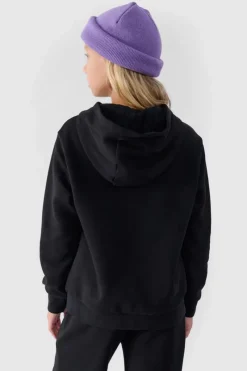 Discount 4F Dziewczęca Nierozpinana Bluza Z Kapturem Gładka Czarna JWMM00TSWSF1316-20S Czarny