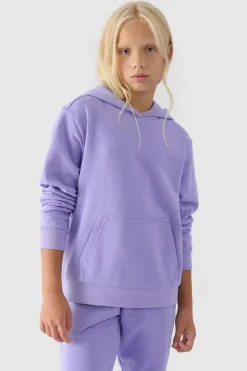 Bluzy Dziecięce|Odzież 4F>4F Dziewczęca Nierozpinana Bluza Z Kapturem Gładka Niebieska JWMM00TSWSF1316-32S