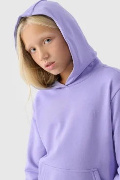 Bluzy Dziecięce|Odzież 4F>4F Dziewczęca Nierozpinana Bluza Z Kapturem Gładka Niebieska JWMM00TSWSF1316-32S