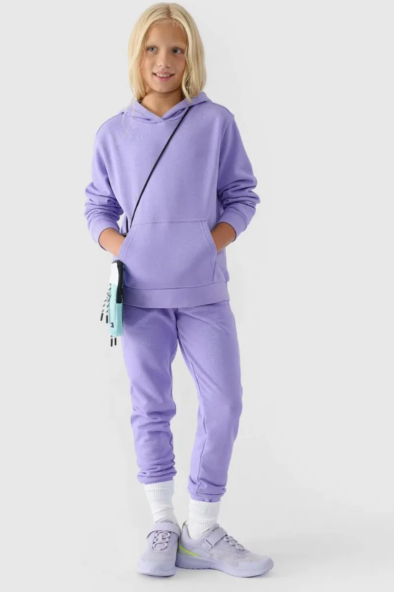 Bluzy Dziecięce|Odzież 4F>4F Dziewczęca Nierozpinana Bluza Z Kapturem Gładka Niebieska JWMM00TSWSF1316-32S