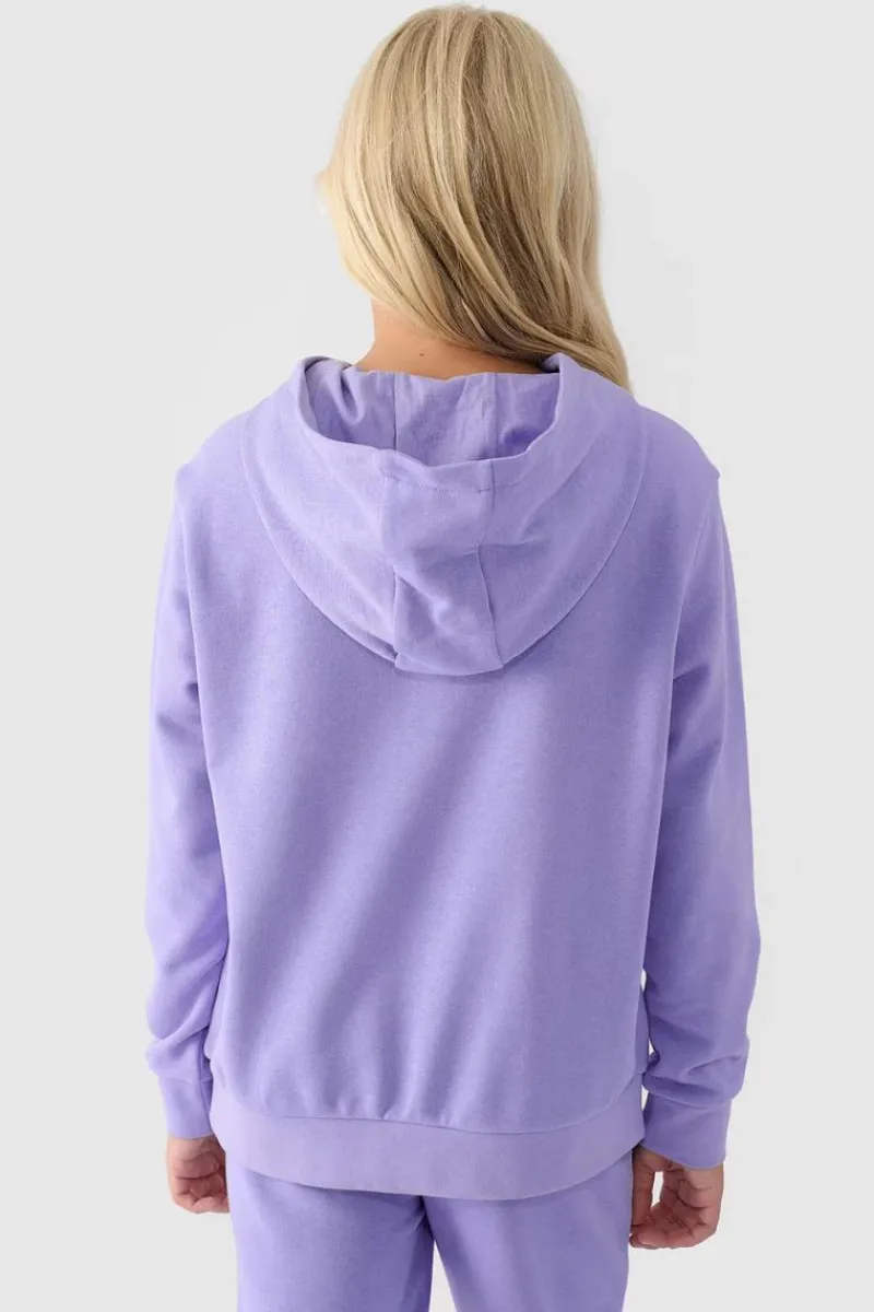 Bluzy Dziecięce|Odzież 4F>4F Dziewczęca Nierozpinana Bluza Z Kapturem Gładka Niebieska JWMM00TSWSF1316-32S