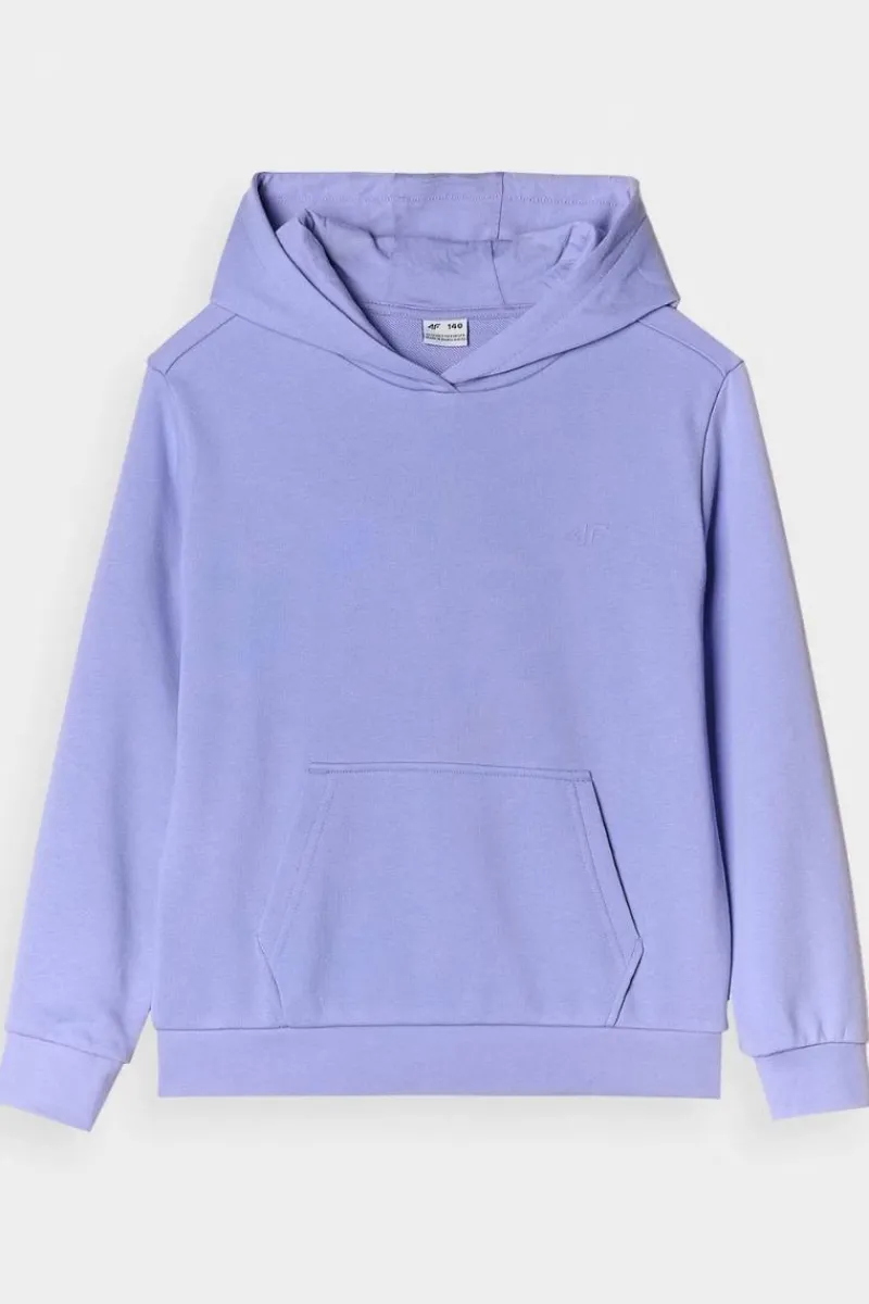 Bluzy Dziecięce|Odzież 4F>4F Dziewczęca Nierozpinana Bluza Z Kapturem Gładka Niebieska JWMM00TSWSF1316-32S