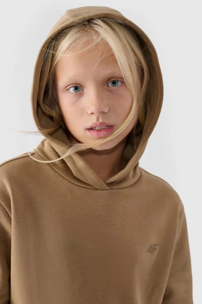 Hot 4F Dziewczęca Nierozpinana Bluza Z Kapturem Gładka Beżowa JWMM00TSWSF1316-83S Beżowy