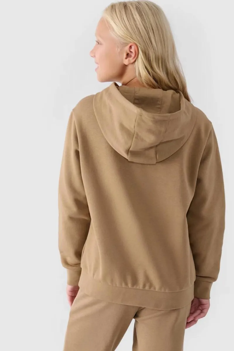 Hot 4F Dziewczęca Nierozpinana Bluza Z Kapturem Gładka Beżowa JWMM00TSWSF1316-83S Beżowy