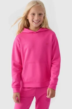 Bluzy Dziecięce|Odzież 4F>4F Dziewczęca Nierozpinana Bluza Z Kapturem Gładka Fuksja JWMM00TSWSF1316-55S Różowy