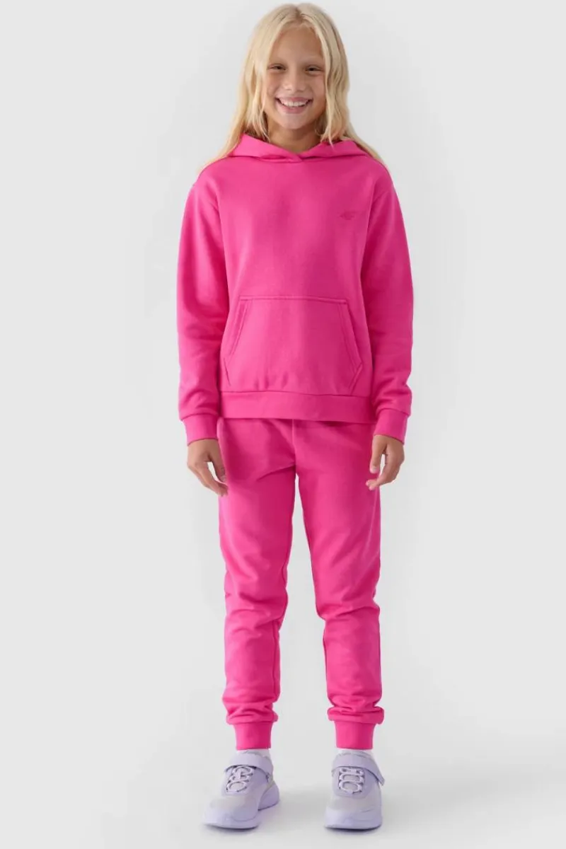 Bluzy Dziecięce|Odzież 4F>4F Dziewczęca Nierozpinana Bluza Z Kapturem Gładka Fuksja JWMM00TSWSF1316-55S Różowy