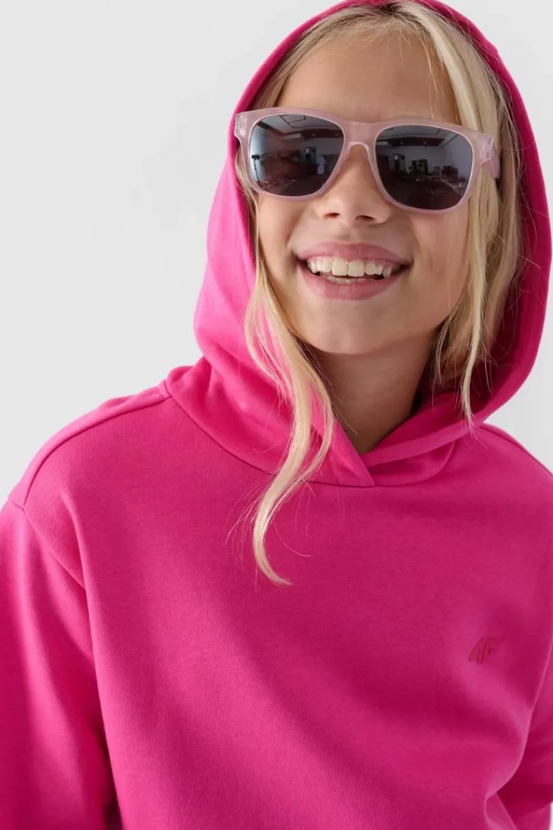 Bluzy Dziecięce|Odzież 4F>4F Dziewczęca Nierozpinana Bluza Z Kapturem Gładka Fuksja JWMM00TSWSF1316-55S Różowy