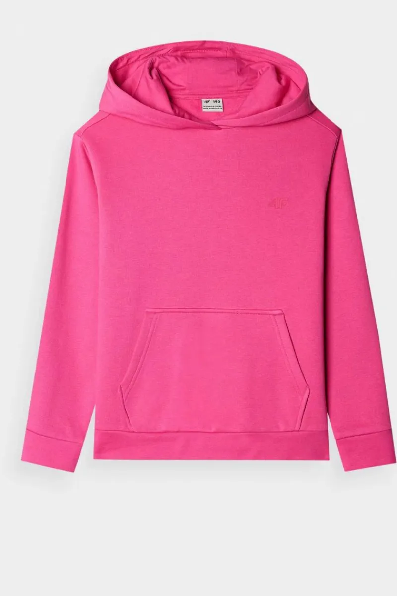 Bluzy Dziecięce|Odzież 4F>4F Dziewczęca Nierozpinana Bluza Z Kapturem Gładka Fuksja JWMM00TSWSF1316-55S Różowy