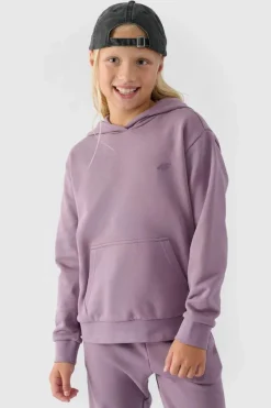 Best Dziewczęca Nierozpinana Bluza Z Kapturem Gładka Fioletowa JWMM00TSWSF1316-51S Dzieci Bluzy Dziecięce|Odzież 4F