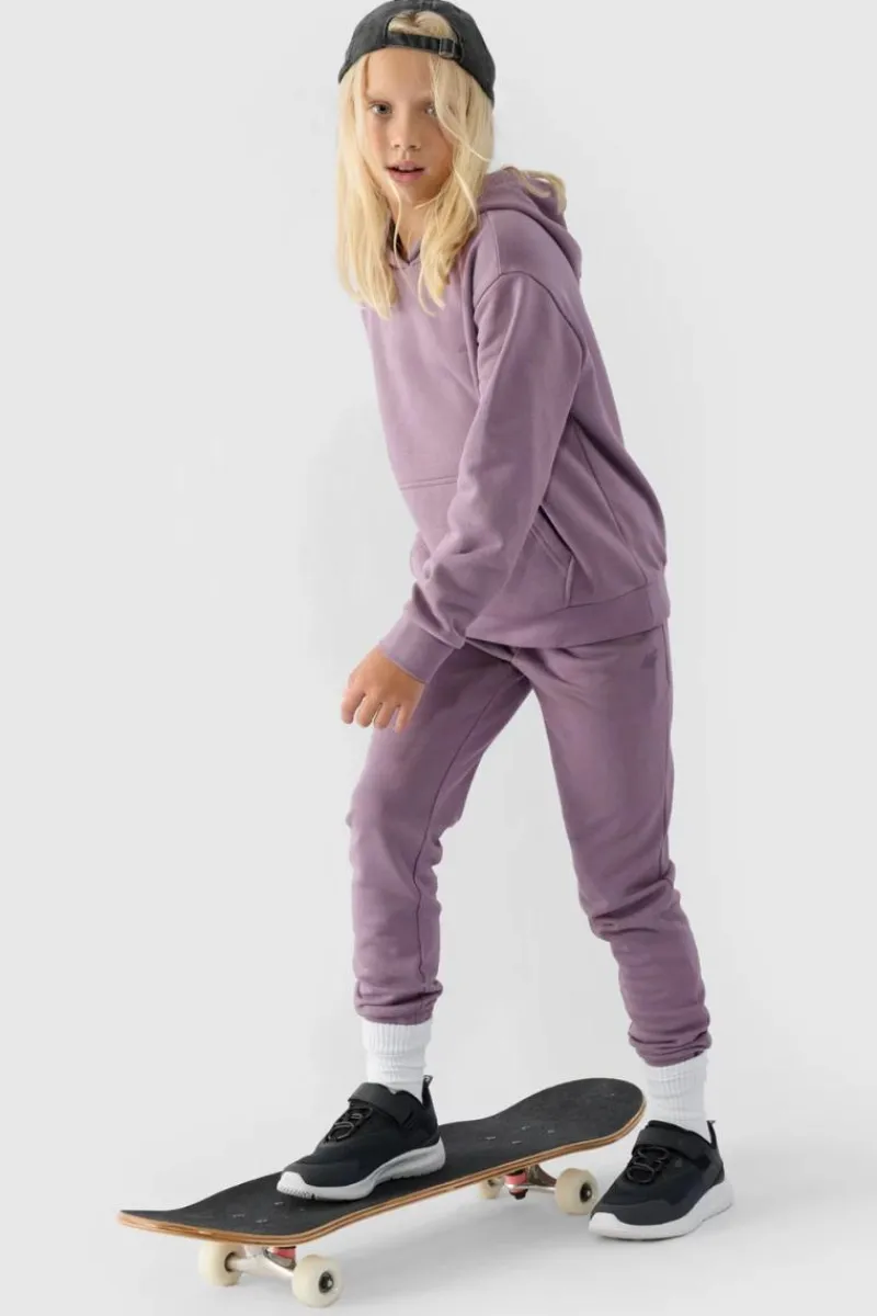 Best Dziewczęca Nierozpinana Bluza Z Kapturem Gładka Fioletowa JWMM00TSWSF1316-51S Dzieci Bluzy Dziecięce|Odzież 4F