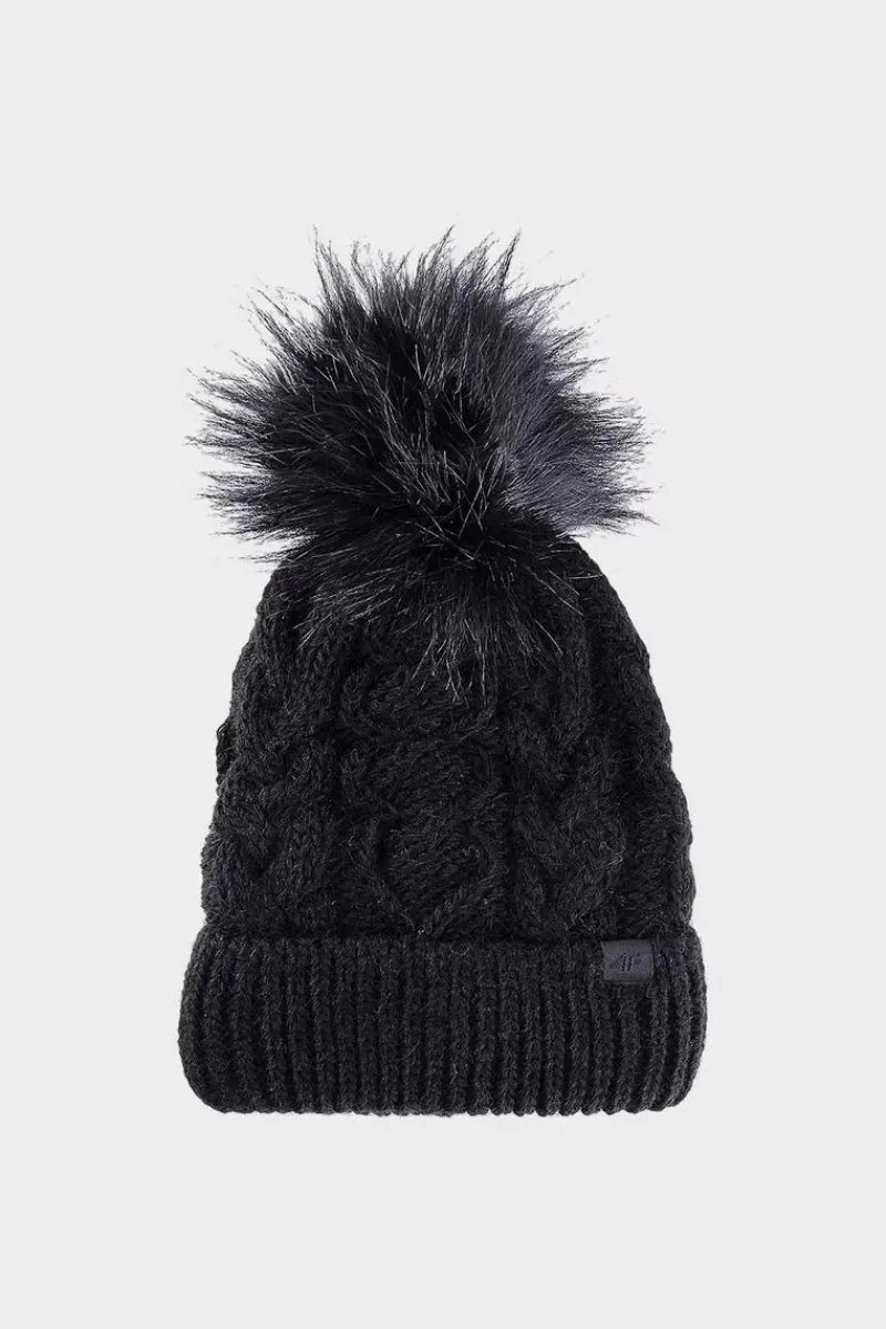 Okrycia Głowy>4F Dziewczęca Zimowa Czapka JWAW24ACAPF421-21S Czarna Czarny