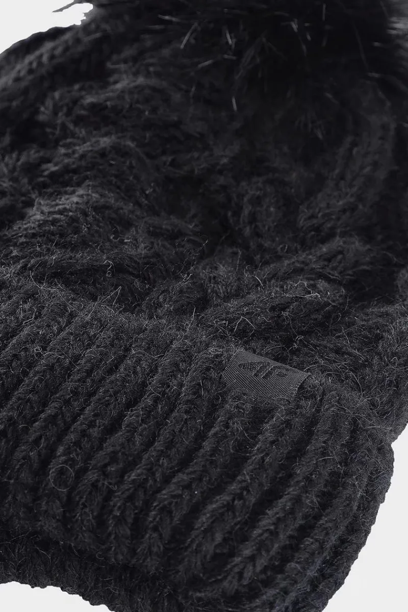 Okrycia Głowy>4F Dziewczęca Zimowa Czapka JWAW24ACAPF421-21S Czarna Czarny