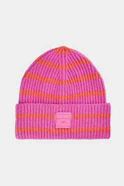 Okrycia Głowy>4F Dziewczęca Zimowa Czapka W Paski JWAW24ACAPF417-55S Fuksja