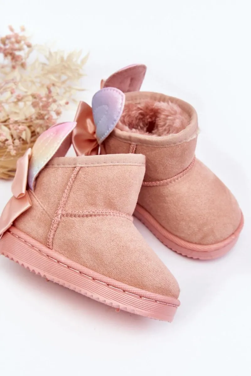 Sale Boto Dziewczęce Ocieplane Śniegowce Z Kokardkami Różowe Meriva