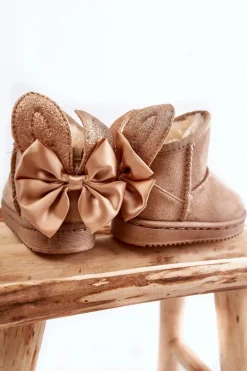 Online Boto Dziewczęce Ocieplane Śniegowce Z Kokardkami Beżowe Meriva Beżowy