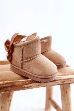 Online Boto Dziewczęce Ocieplane Śniegowce Z Kokardkami Beżowe Meriva Beżowy