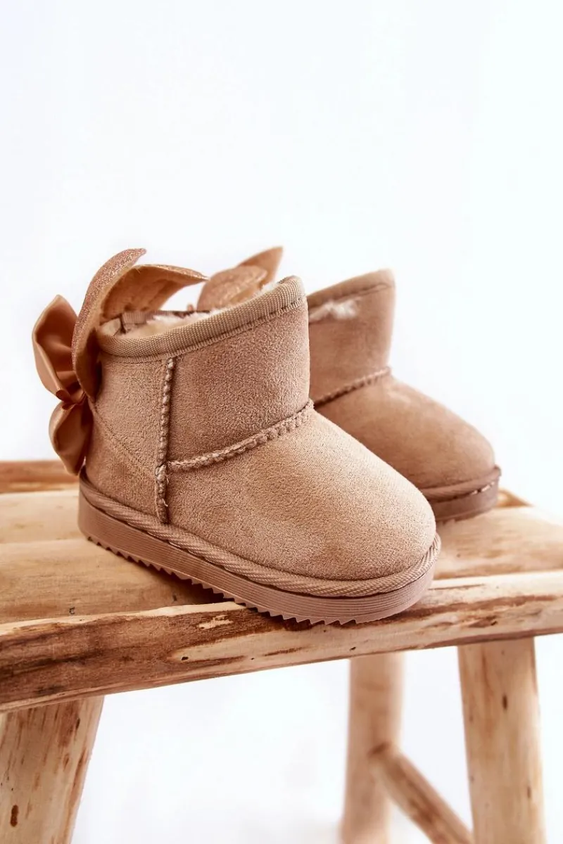 Online Boto Dziewczęce Ocieplane Śniegowce Z Kokardkami Beżowe Meriva Beżowy