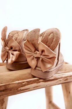 Online Boto Dziewczęce Ocieplane Śniegowce Z Kokardkami Beżowe Meriva Beżowy