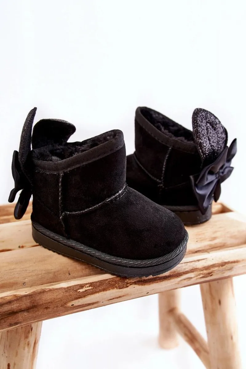 Sale Dziewczęce Ocieplane Śniegowce Z Kokardkami Czarne Meriva Dzieci Dziewczęce|Dziewczęce