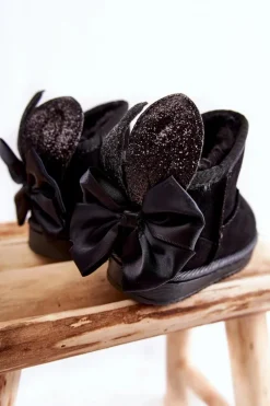 Sale Dziewczęce Ocieplane Śniegowce Z Kokardkami Czarne Meriva Dzieci Dziewczęce|Dziewczęce