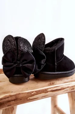 Sale Dziewczęce Ocieplane Śniegowce Z Kokardkami Czarne Meriva Dzieci Dziewczęce|Dziewczęce