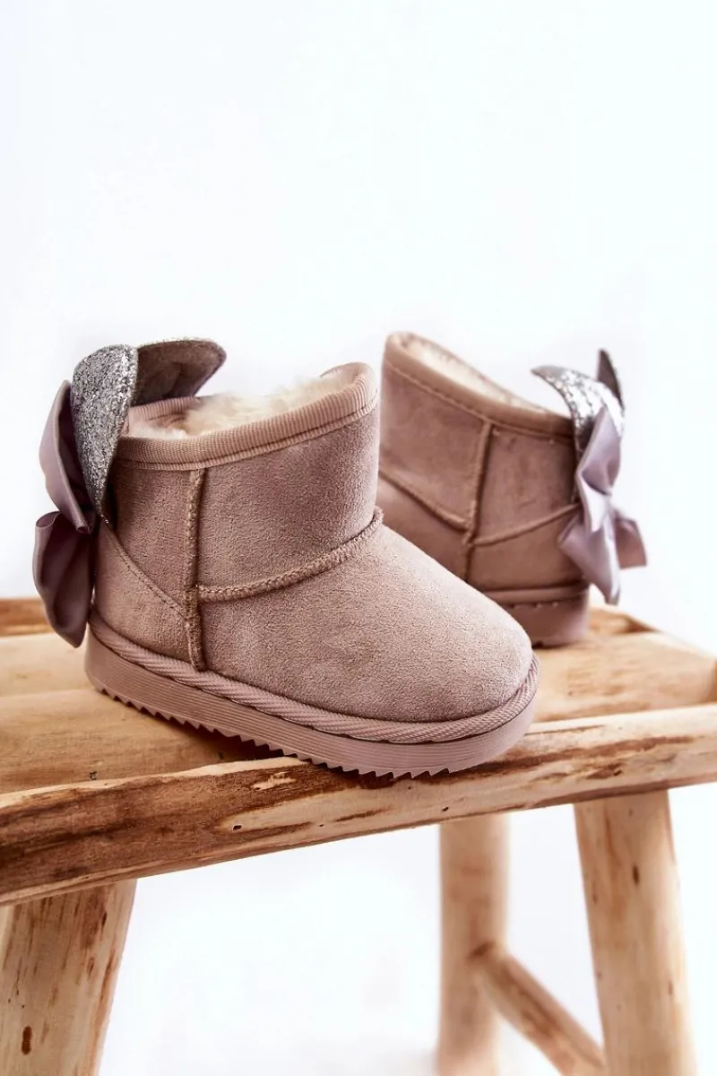 Sale Dziewczęce Ocieplane Śniegowce Z Kokardkami Szare Meriva Dzieci Dziewczęce|Dziewczęce