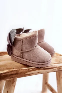 Sale Dziewczęce Ocieplane Śniegowce Z Kokardkami Szare Meriva Dzieci Dziewczęce|Dziewczęce