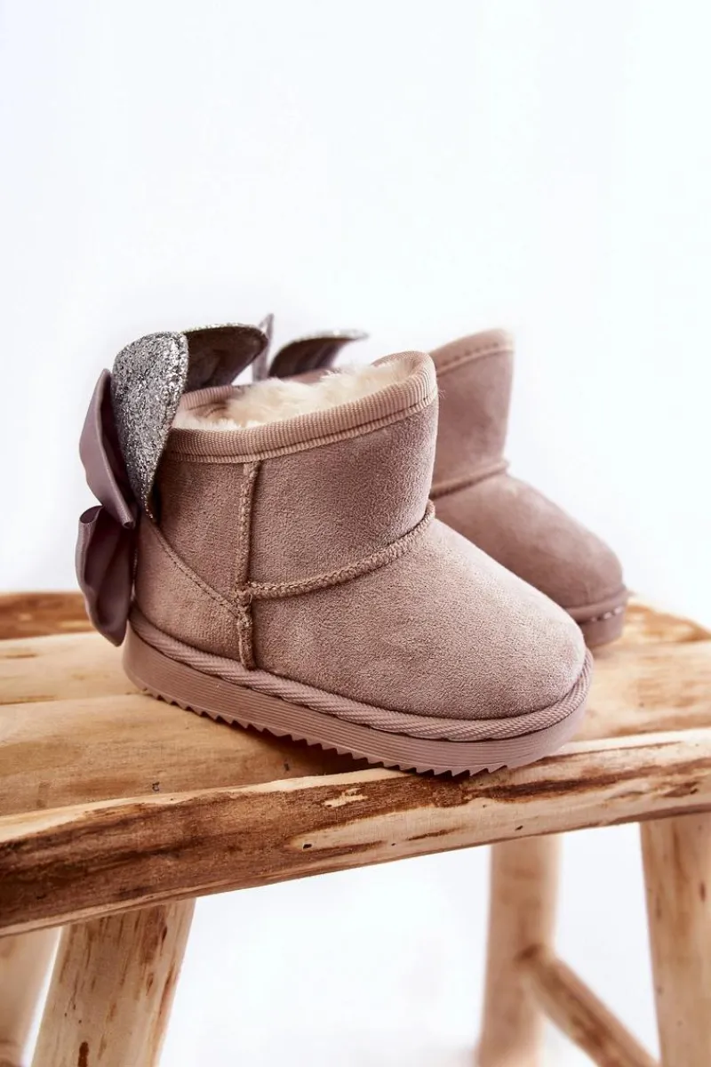 Sale Dziewczęce Ocieplane Śniegowce Z Kokardkami Szare Meriva Dzieci Dziewczęce|Dziewczęce