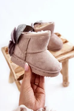 Sale Dziewczęce Ocieplane Śniegowce Z Kokardkami Szare Meriva Dzieci Dziewczęce|Dziewczęce