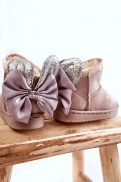 Sale Dziewczęce Ocieplane Śniegowce Z Kokardkami Szare Meriva Dzieci Dziewczęce|Dziewczęce