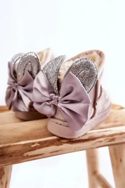 Sale Dziewczęce Ocieplane Śniegowce Z Kokardkami Szare Meriva Dzieci Dziewczęce|Dziewczęce