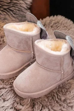 Sale Dziewczęce Ocieplane Śniegowce Z Kokardkami Szare Meriva Dzieci Dziewczęce|Dziewczęce