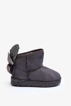 Dziewczęce|Dziewczęce>Boto Dziewczęce Ocieplane Śniegowce Z Kokardkami Ciemnoszare Meriva Szary