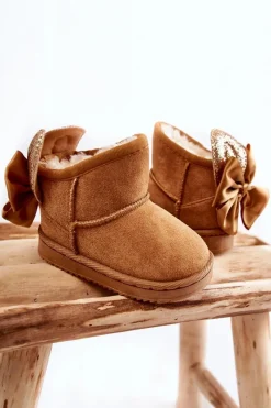 Dziewczęce|Dziewczęce>Boto Dziewczęce Ocieplane Śniegowce Z Kokardkami Camel Meriva Brązowy