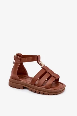 Dziewczęce>Boto Dziewczęce Sandałki Gladiatorki Ze Złotym Detalem Brązowe Vesira Brązowy