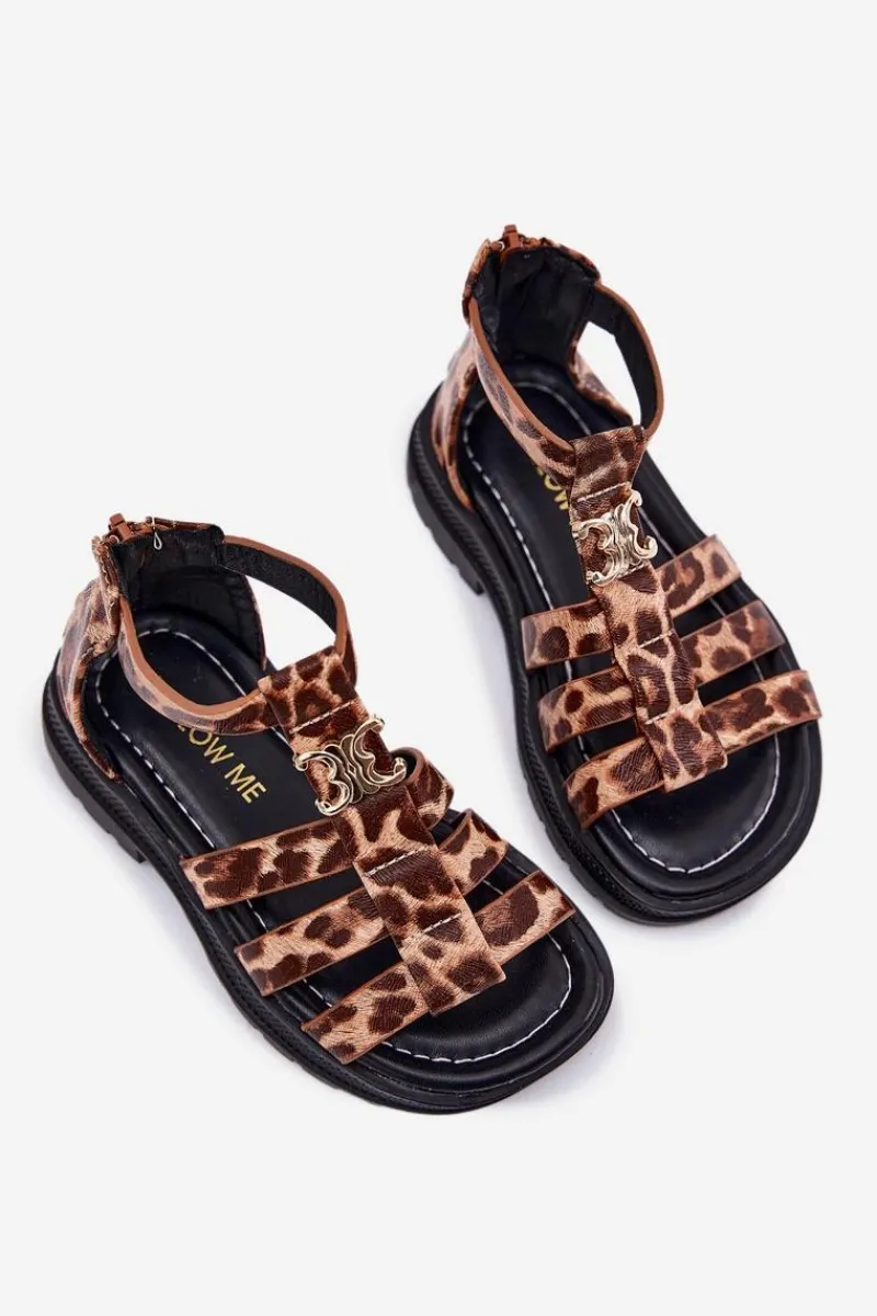 Online Boto Dziewczęce Sandałki Gladiatorki Ze Złotym Detalem Panterka Vesira Brązowy