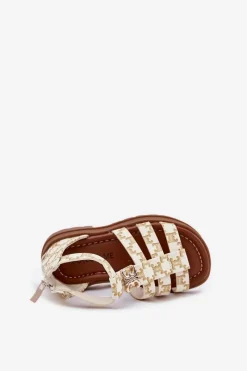 Best Dziewczęce Sandałki Gladiatorki Ze Złotym Detalem Beżowe Vesira Dzieci Dziewczęce