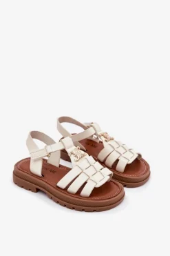 Online Dziewczęce Sandałki Z Ozdobnym Detalem Beżowe Serina Dzieci Dziewczęce
