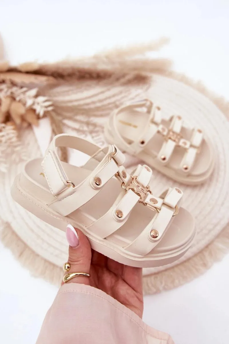 Dziewczęce>Boto Dziewczęce Sandałki Ze Złotym Detalem Beżowe Lunessa Beżowy