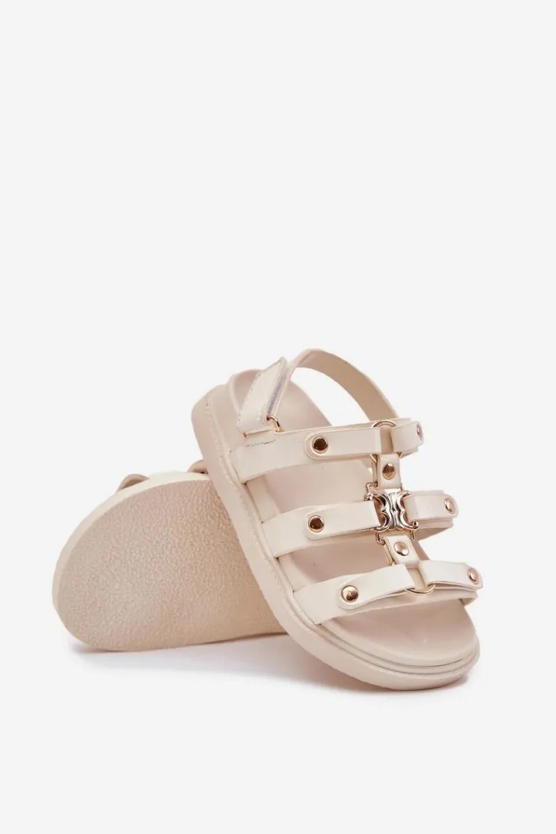 Dziewczęce>Boto Dziewczęce Sandałki Ze Złotym Detalem Beżowe Lunessa Beżowy