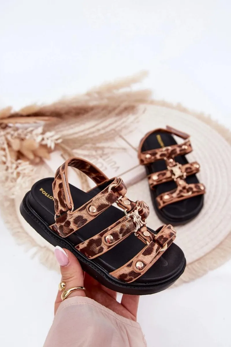 Best Boto Dziewczęce Sandałki Ze Złotym Detalem Panterka Lunessa Brązowy