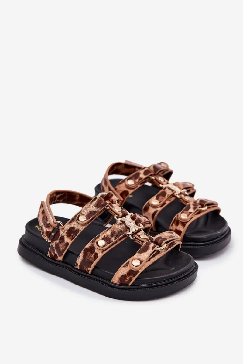 Best Boto Dziewczęce Sandałki Ze Złotym Detalem Panterka Lunessa Brązowy