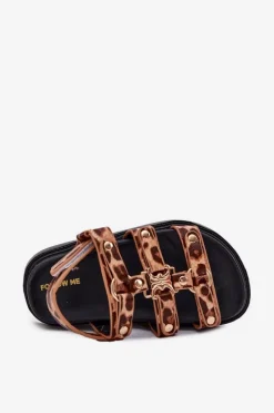 Best Boto Dziewczęce Sandałki Ze Złotym Detalem Panterka Lunessa Brązowy