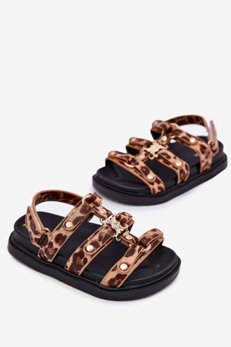 Best Boto Dziewczęce Sandałki Ze Złotym Detalem Panterka Lunessa Brązowy