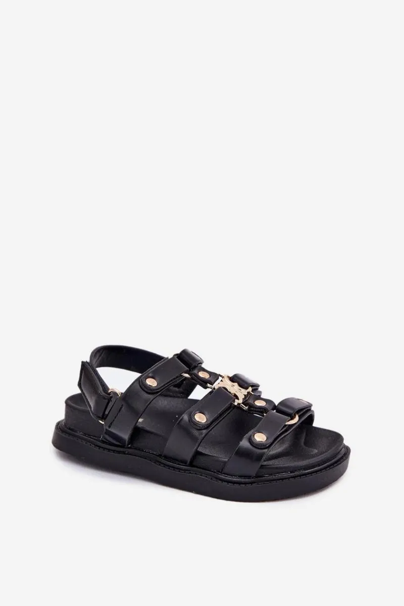 Hot Boto Dziewczęce Sandałki Ze Złotym Detalem Czarne Lunessa Czarny