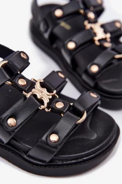 Hot Boto Dziewczęce Sandałki Ze Złotym Detalem Czarne Lunessa Czarny