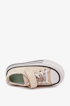 Discount Dziewczęce Trampki Ze Złotą Przypinką Miś Beżowe Solena Dzieci Dziewczęce|Back To School